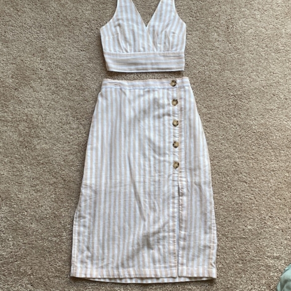 Abercrombie & Fitch Button Down Stripes Midi Skirt - SKIRT ONLY - Picture 1 of 6